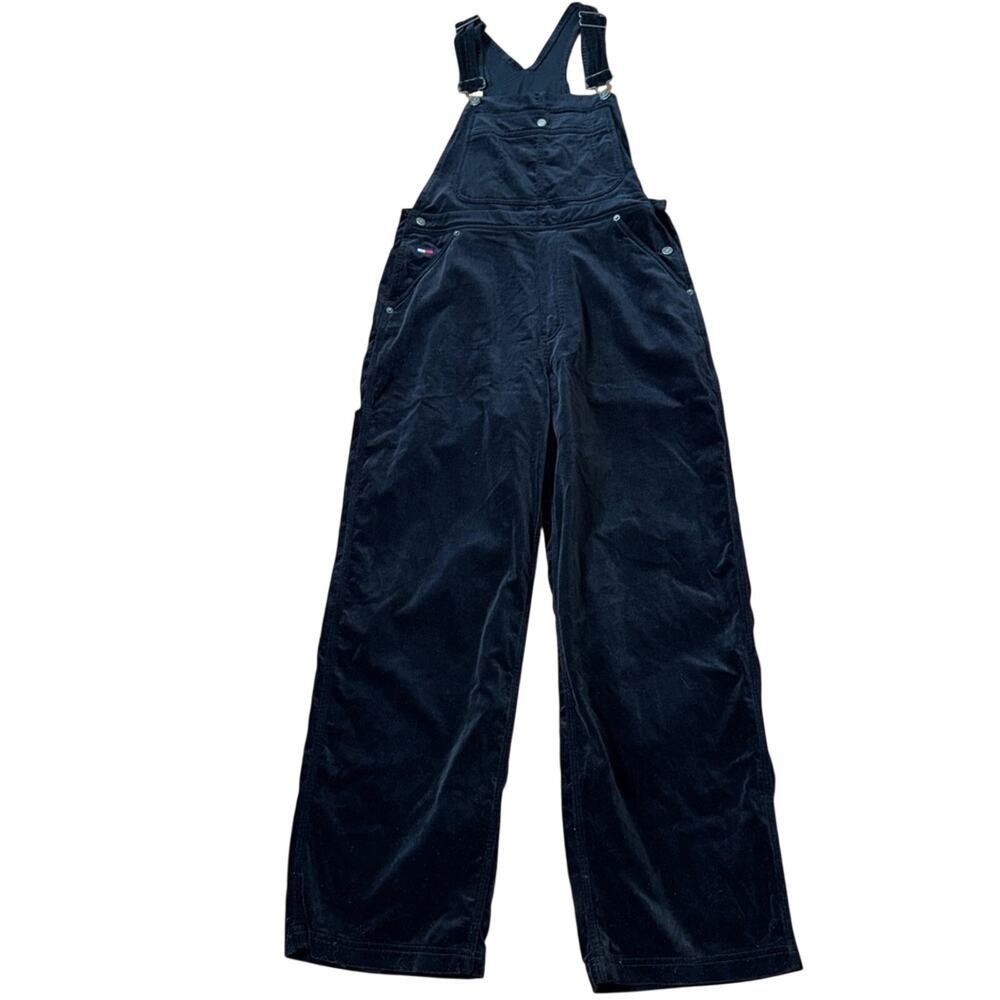 Tommy Hilfiger Vintage 90s Y2K Black Velvet Bib Overalls Size M Rare